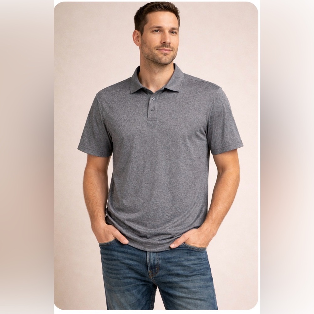 32 Degrees Cool Performance Polo Shirt Large Gray Short Sleeve Athletic